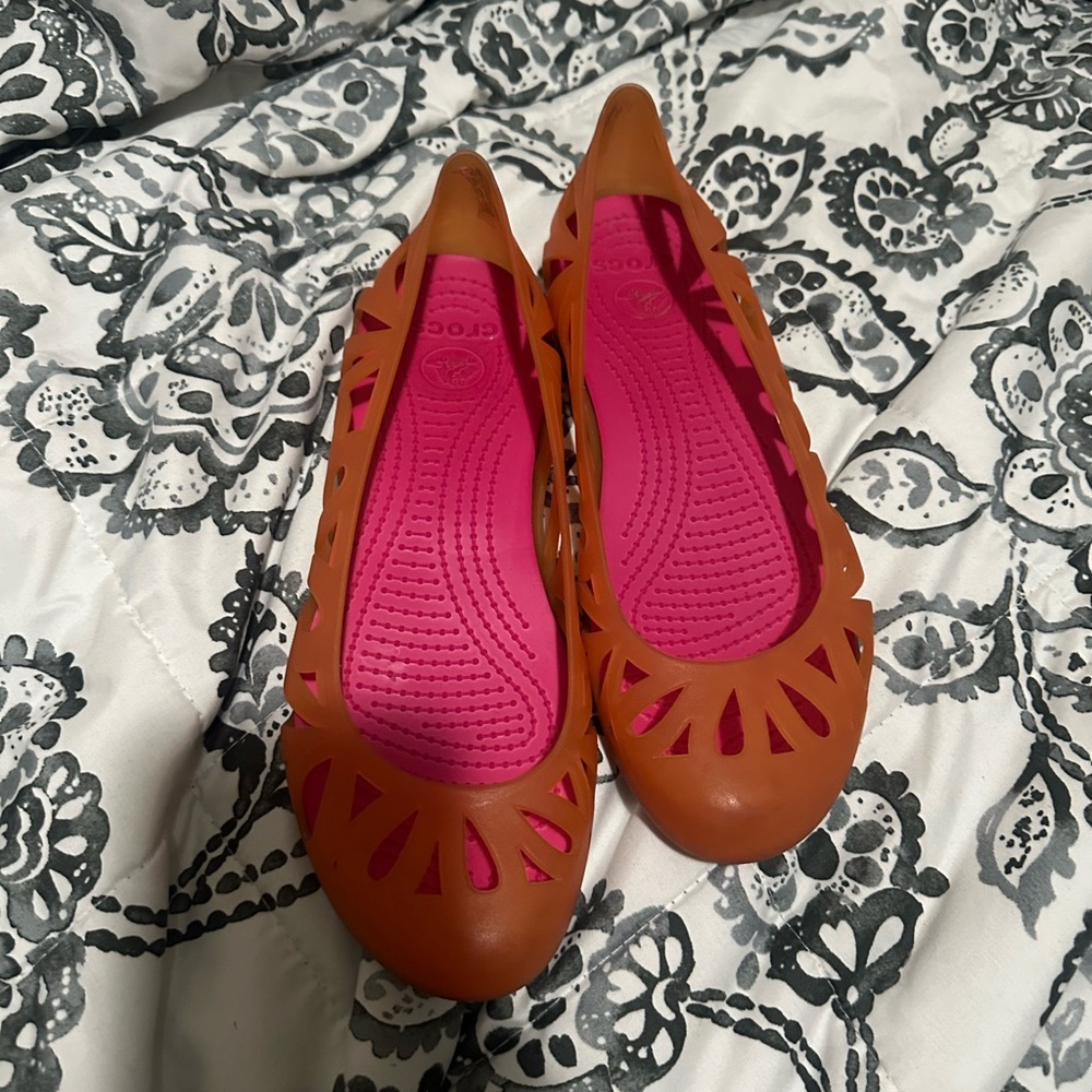 CROCS Women's Cutout Ballet Flats in Brown with Pink Insole